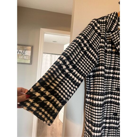 Susan Graver 1X Houndstooth Plaid Longline Peacoat Black White Academia Prep - Picture 10 of 16